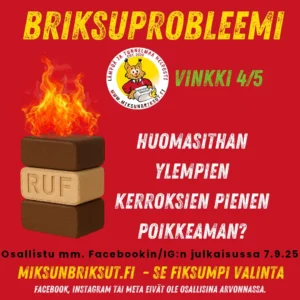 Vinkki 4/5 - Briksuprobleemi 9/2025. Vielä 4 vinkkiä löydettävissä sivuiltamme! Upeasti toimivia puubrikettejä eli briksuja pinossa. Tsekkaa ja osallistu somessamme tähän puubriketti- eli briksu-kisaan! Miksun briksut
