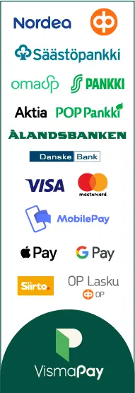 Visma Pay -banneri, pysty. Monipuoliset ja turvalliset maksutavat - Miksun briksut.