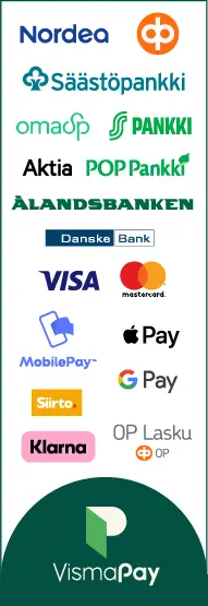 Visma Pay -banneri, pysty. Monipuoliset ja turvalliset maksutavat - Miksun briksut.
