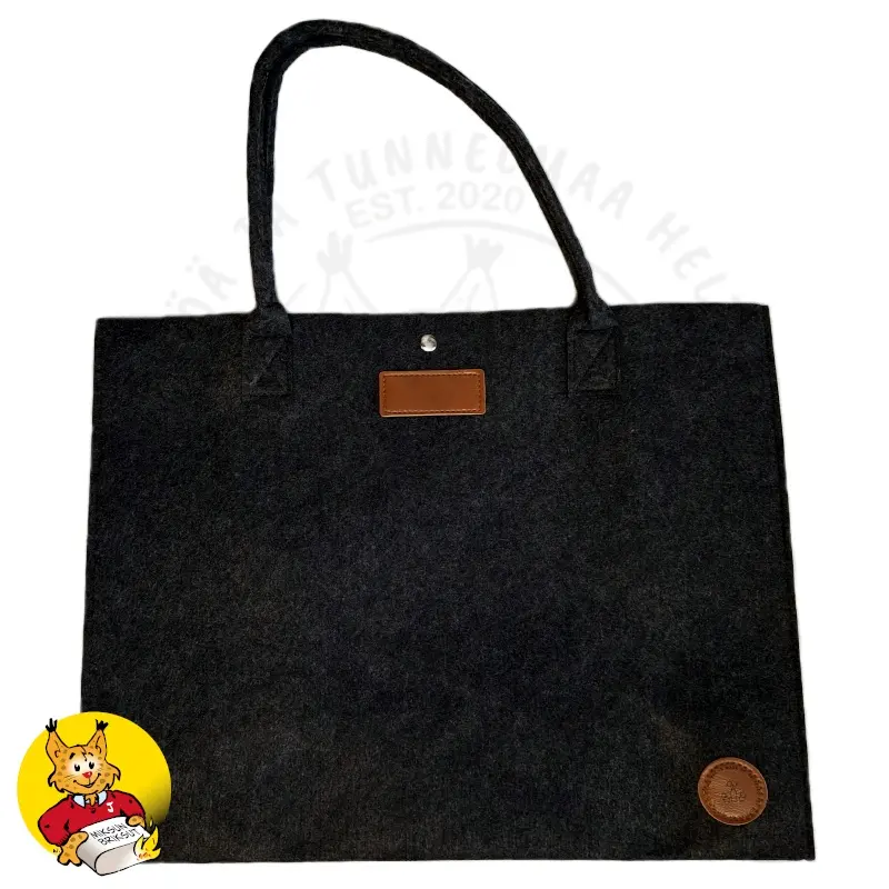 Ostoskassi kierrätetyistä PET-pulloista 45x19x35 cm, musta. Uusiokäyttö. Edestä.