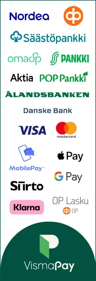 Visma Pay -banneri, pysty. Monipuoliset ja turvalliset maksutavat - Miksun briksut.